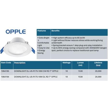 OPPLE DOWNLIGHT OP-DL-US-R175-18W COOL WHITE (4000K) ROUND 7"