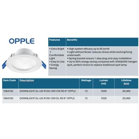 OPPLE DOWNLIGHT OP-DL-US-R150-12W COOL WHITE (4000K) ROUND 6"