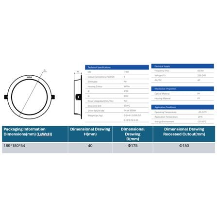 OPPLE DOWNLIGHT OP-DL-US-R150-12W DAYLIGHT (5700K) ROUND 6"