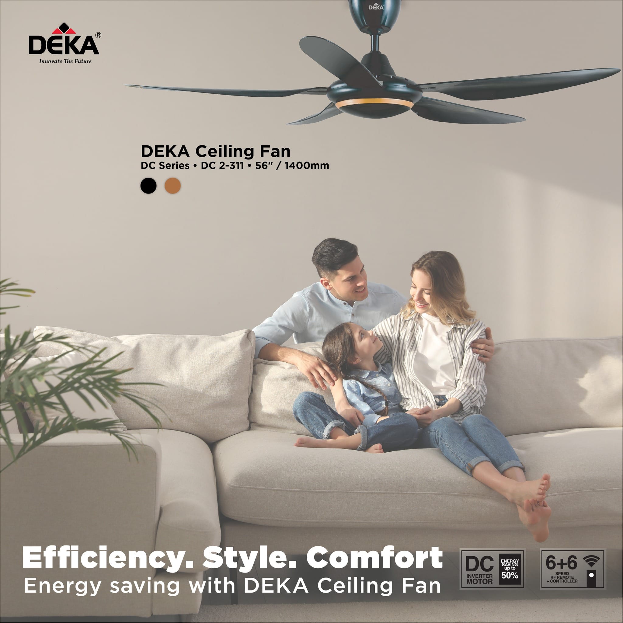 CEILING FAN DC2 311 GUN METAL DEKA 5 BLADES ABS 56"