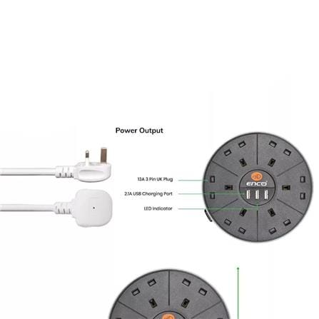 POWER STRIP  2M 6G2M+3USB 3U6KBK ENCO ENCO