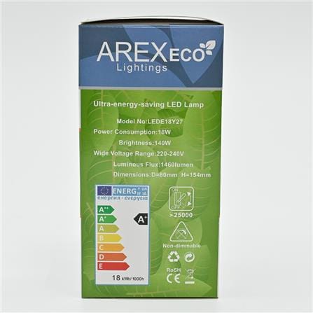 LED A75 ECO 18W 3K WARM WHITE E27 LEDE18Y27 AREX