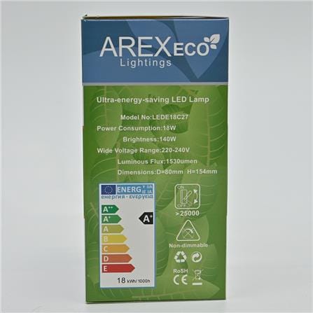 LED A75 ECO 18W 4000K COOL DAYLIGHT E27 LEDE18C27 AREX