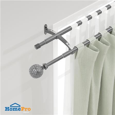 HLS DOUBLE CURTAIN ROD 19MM HAMMER 120-210CM CHARCOAL