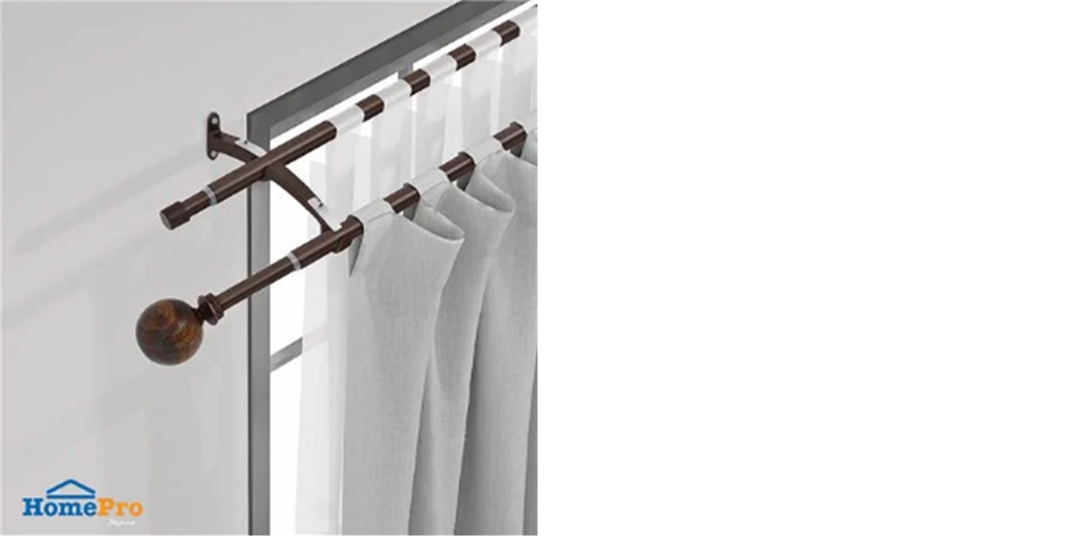HLS DOUBLE CURTAIN ROD WOOD BALL 110 - 210CM BROWN