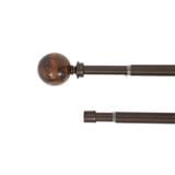 HLS DOUBLE CURTAIN ROD WOOD BALL 110 - 210CM BROWN