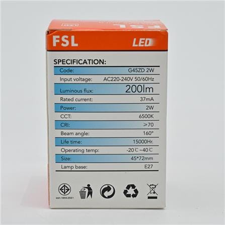 FSL LED PINGPONG BULB 2W E27 WHITE