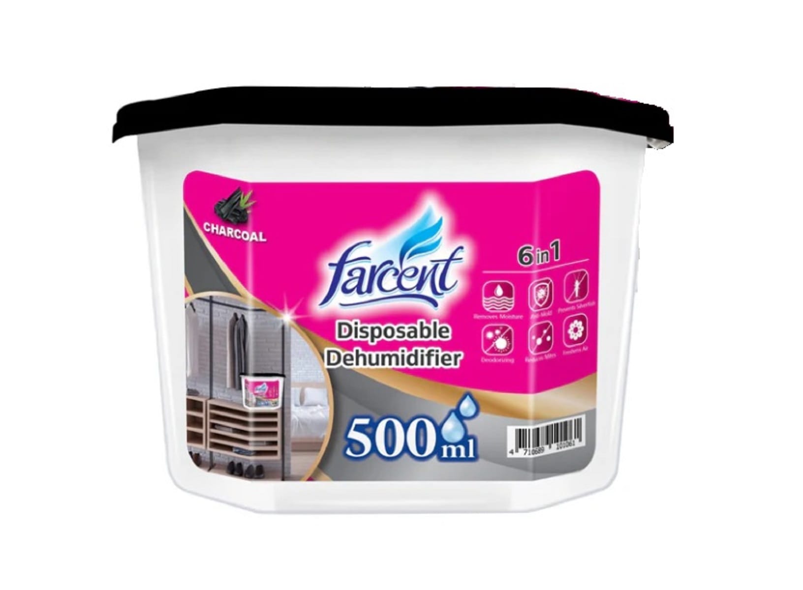 FARCENT DEHUMIDIFIER DISPOSABLE CHARCOAL 500ML 4S'