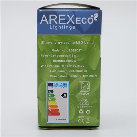 LED A60 ECO 8W 6500K E27 LEDE8D27 AREX
