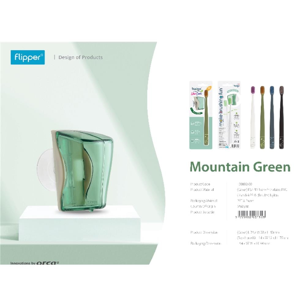 FLIPPER TWIGO BASIC COMBO ADULT TOOTHBRUSH + TOOTHBRUSH HOLDER F30802-00 MOUNTAIN GREEN