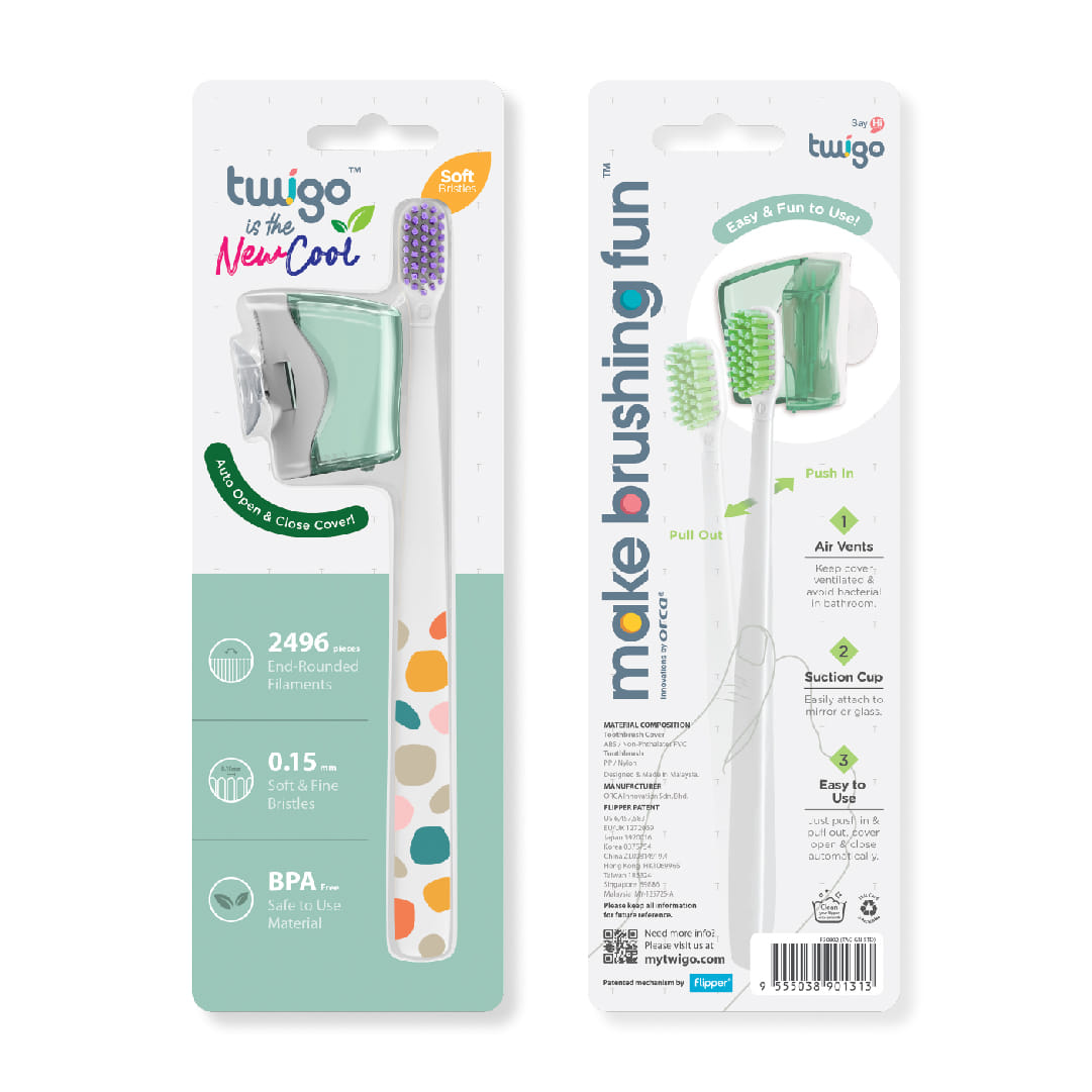 FLIPPER TWIGO BASIC COMBO ADULT TOOTHBRUSH + TOOTHBRUSH HOLDER F30802-00 MOUNTAIN GREEN