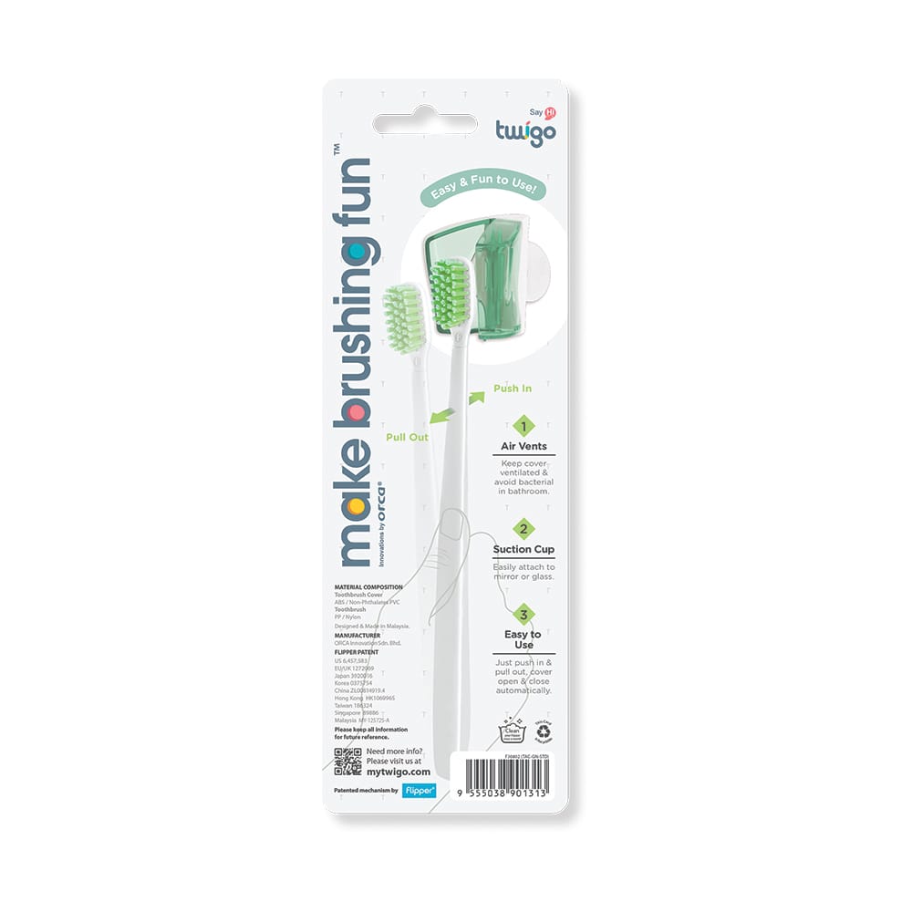 FLIPPER TWIGO BASIC COMBO ADULT TOOTHBRUSH + TOOTHBRUSH HOLDER F30802-00 MOUNTAIN GREEN
