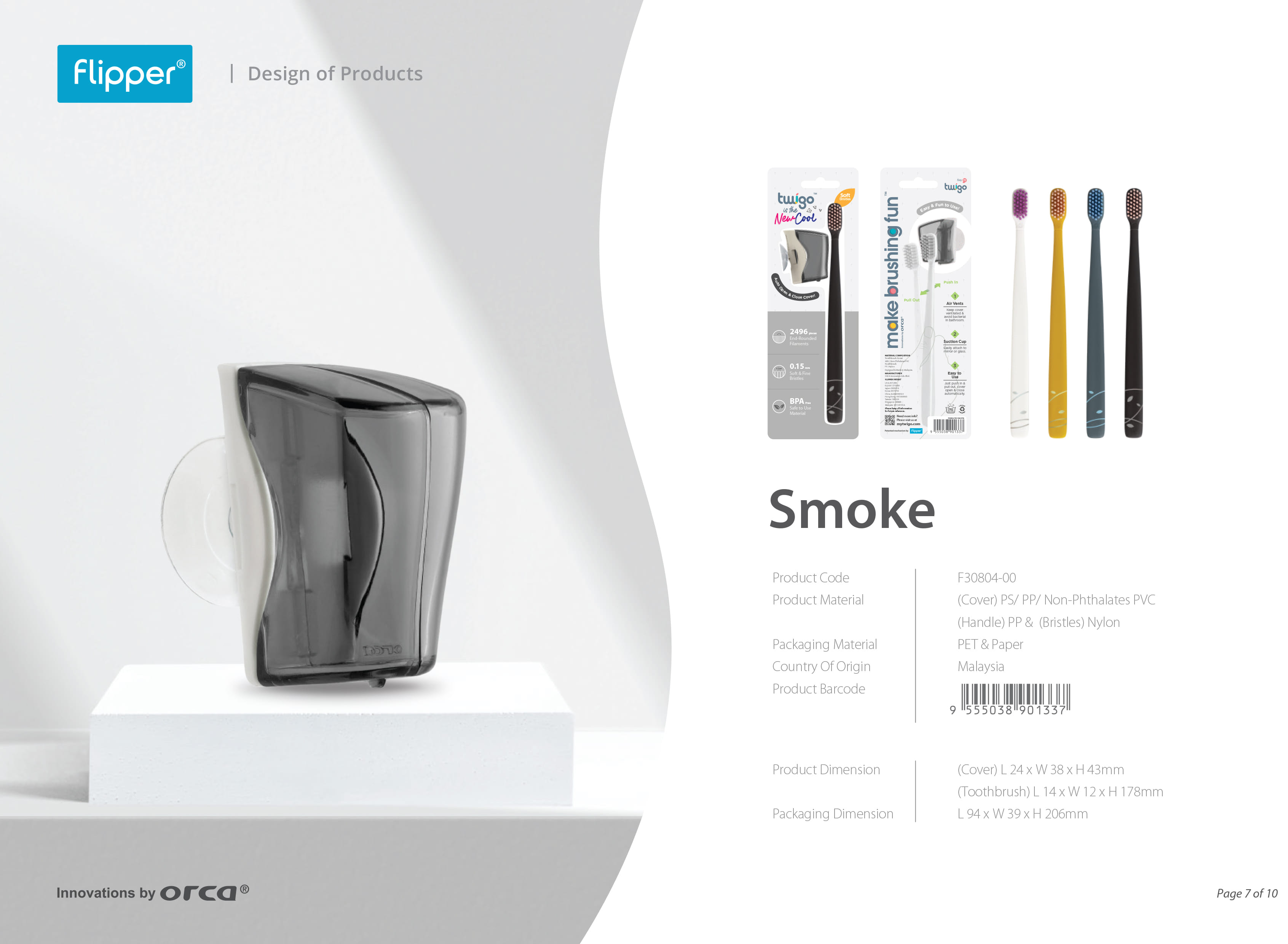 FLIPPER TWIGO BASIC COMBO ADULT TOOTHBRUSH + TOOTHBRUSH HOLDER F30804-00 SMOKE