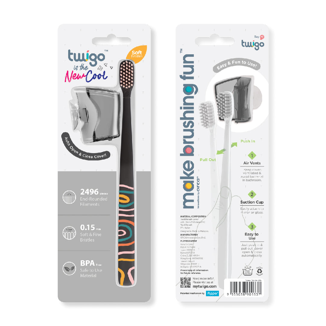 FLIPPER TWIGO BASIC COMBO ADULT TOOTHBRUSH + TOOTHBRUSH HOLDER F30804-00 SMOKE