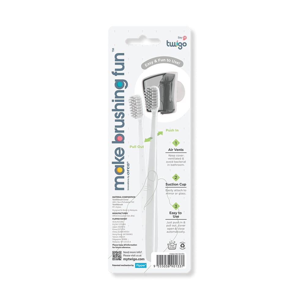 FLIPPER TWIGO BASIC COMBO ADULT TOOTHBRUSH + TOOTHBRUSH HOLDER F30804-00 SMOKE