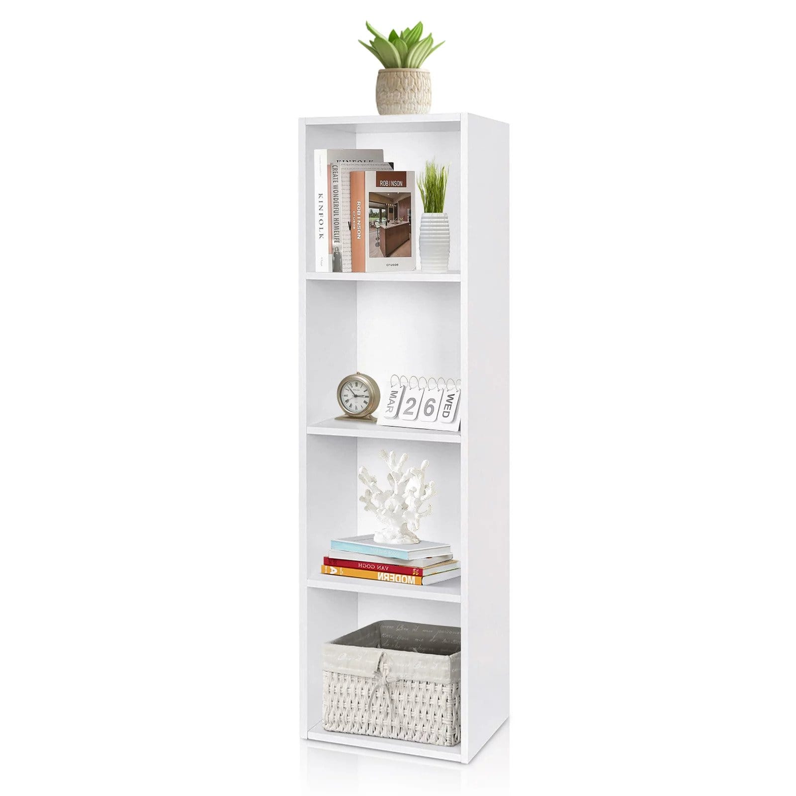 OPEN SHELF 4 TIER RACK CABINET WHITE