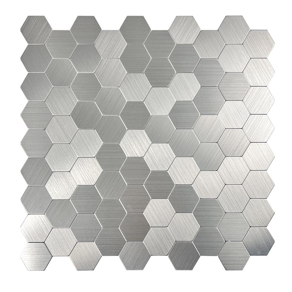 TARA PEEL & STICK ALUMINIUM WALL STICKER 29X28.8CM HONEYCOMB SILVER 2IN1