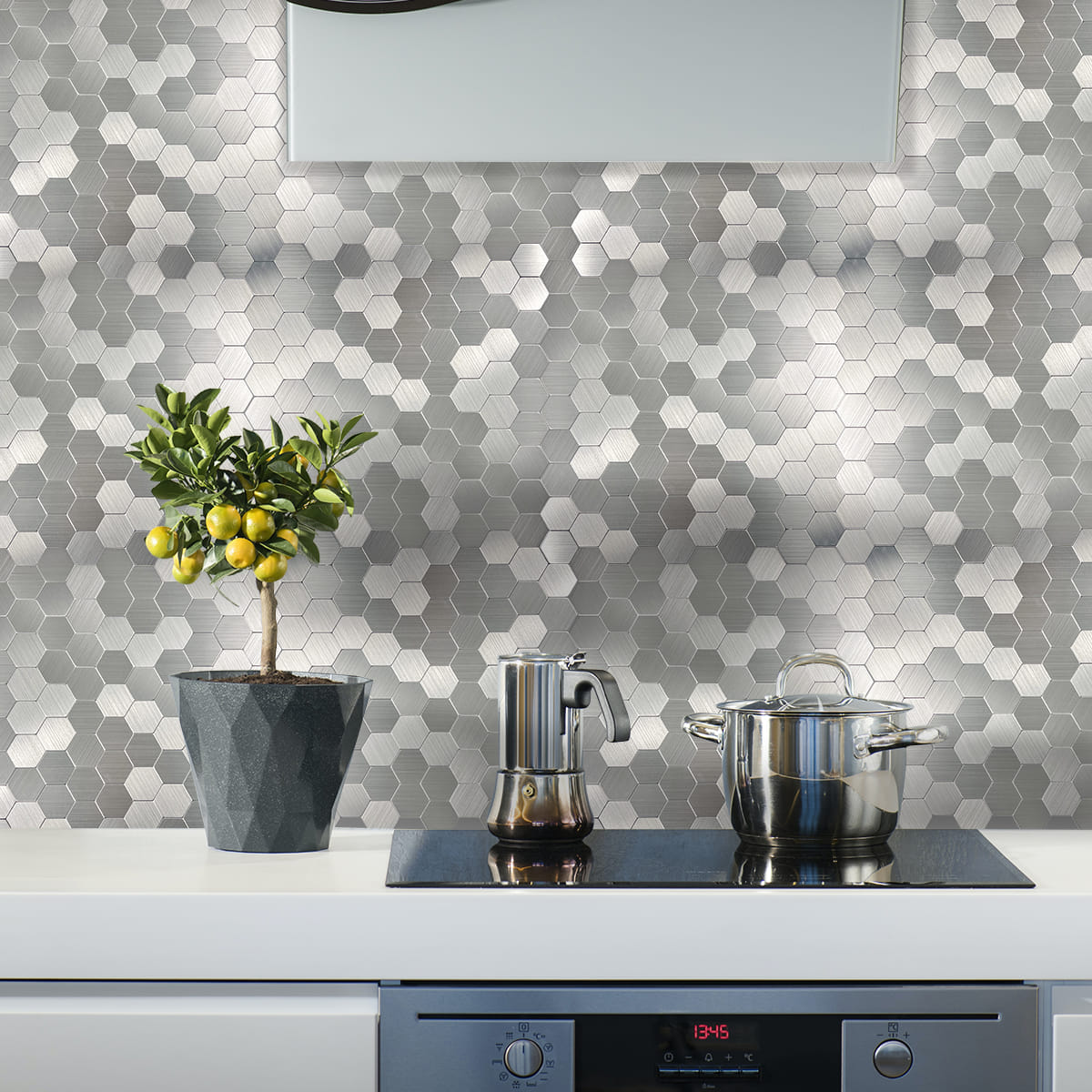 TARA PEEL & STICK ALUMINIUM WALL STICKER 29X28.8CM HONEYCOMB SILVER 2IN1