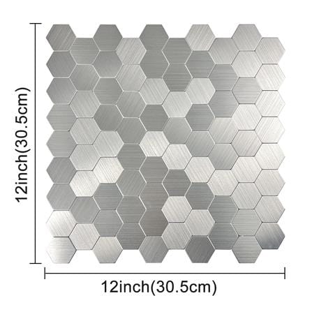 TARA PEEL & STICK ALUMINIUM WALL STICKER 29X28.8CM HONEYCOMB SILVER 2IN1