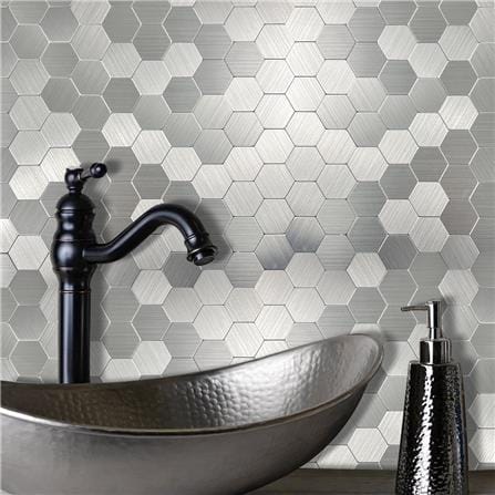 TARA PEEL & STICK ALUMINIUM WALL STICKER 29X28.8CM HONEYCOMB SILVER 2IN1