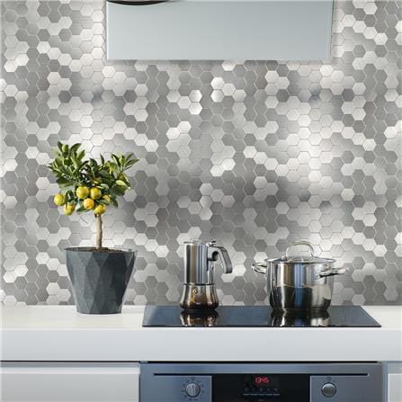 TARA PEEL & STICK ALUMINIUM WALL STICKER 29X28.8CM HONEYCOMB SILVER 2IN1