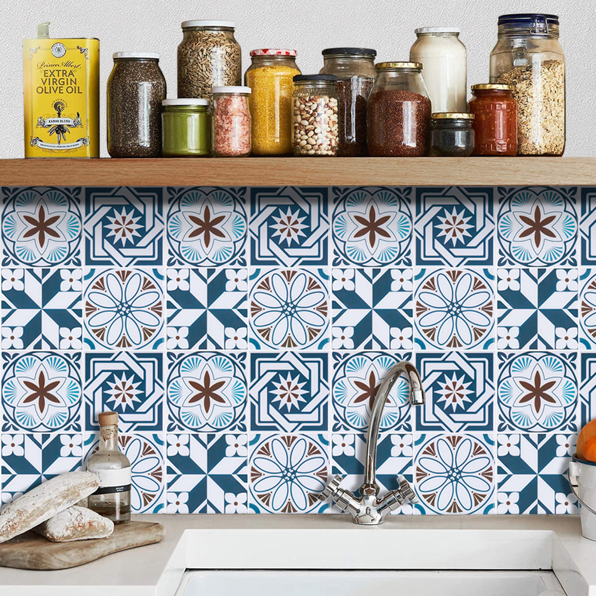 TARA PEEL & STICK VINYL WALL STICKER 30.5X30.5CM MOROCCAN BLUE 2IN1