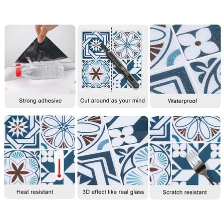 TARA PEEL & STICK VINYL WALL STICKER 30.5X30.5CM MOROCCAN BLUE 2IN1