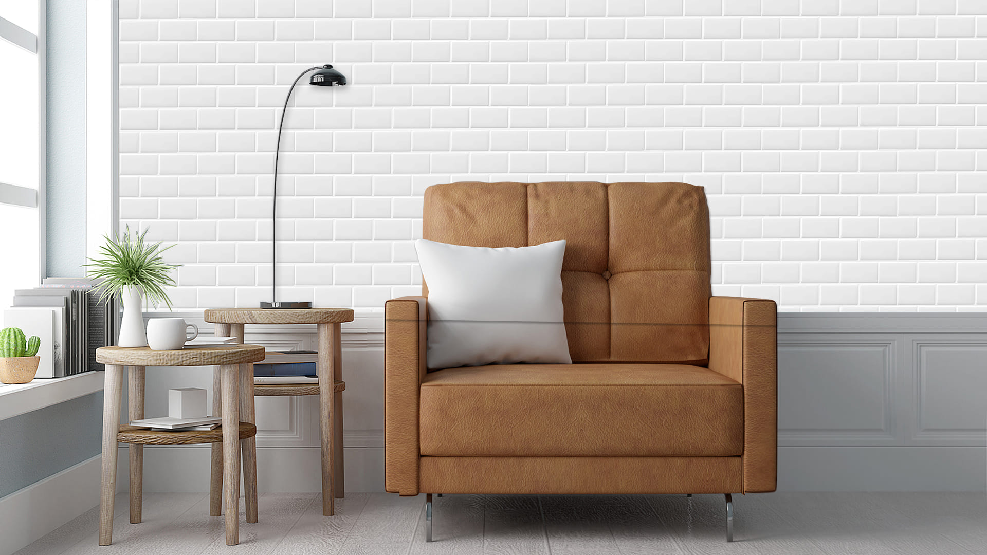 TARA PEEL & STICK VINYL WALL STICKER 30.5X30.5CM WHITE BRICK 2IN1