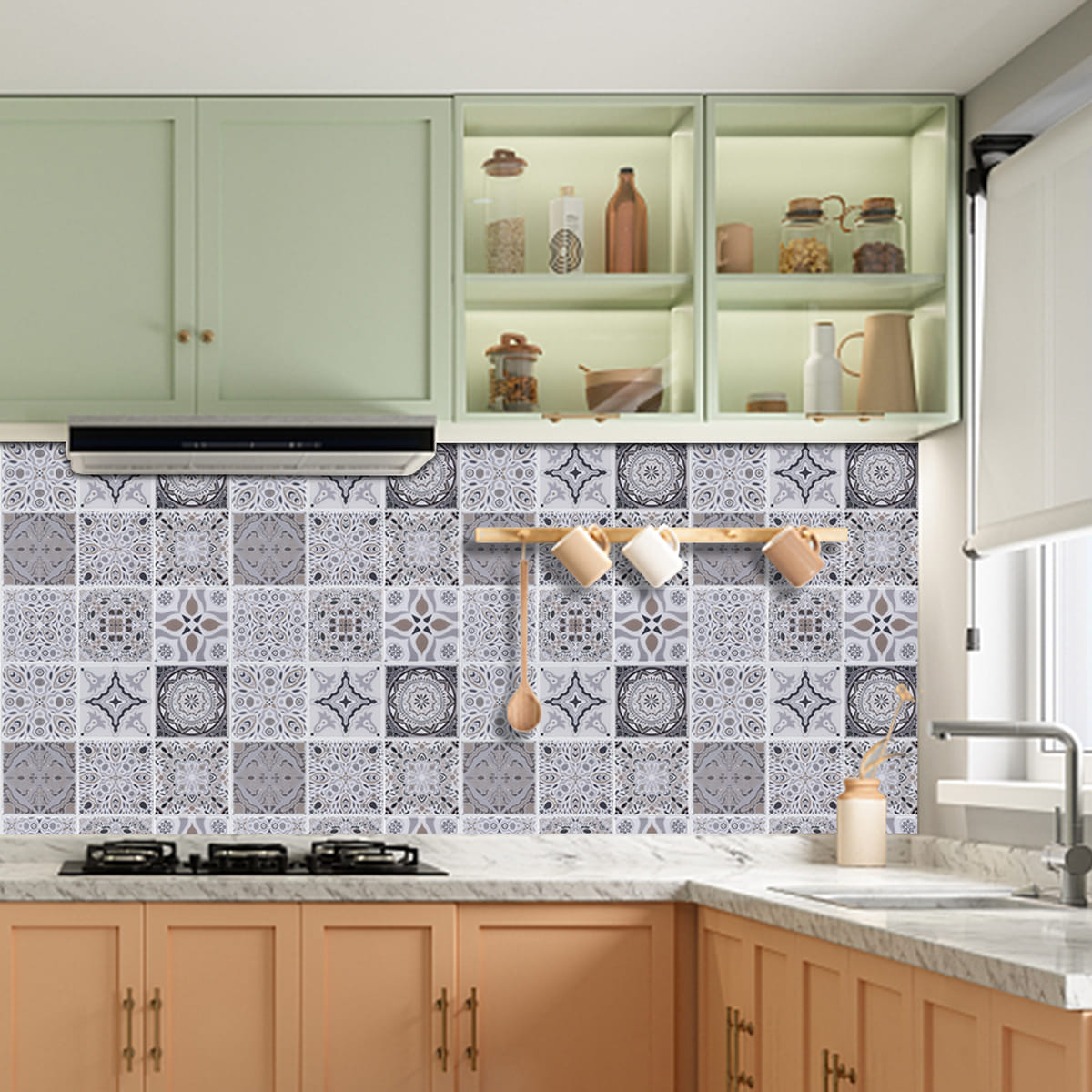 TARA PEEL & STICK VINYL WALL STICKER 30.5X30.5CM MOROCCAN GREY 2IN1