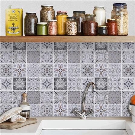 TARA PEEL & STICK VINYL WALL STICKER 30.5X30.5CM MOROCCAN GREY 2IN1