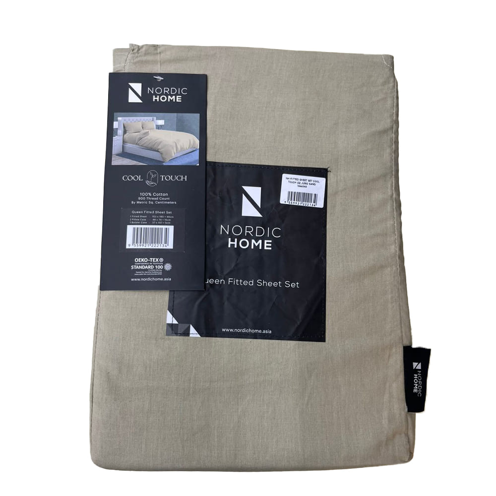 NORDIC HOME FITTED SHEET SET COOL TOUCH QUEEN JUNO SAND