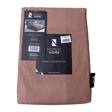 NORDIC HOME FITTED SHEET SET COOL TOUCH QUEEN DIA BROWN