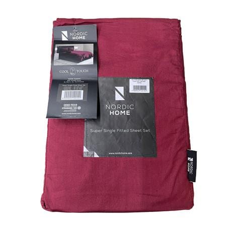 NORDIC HOME FITTED SHEET SET COOL TOUCH SUPER SINGLE JUNO RED