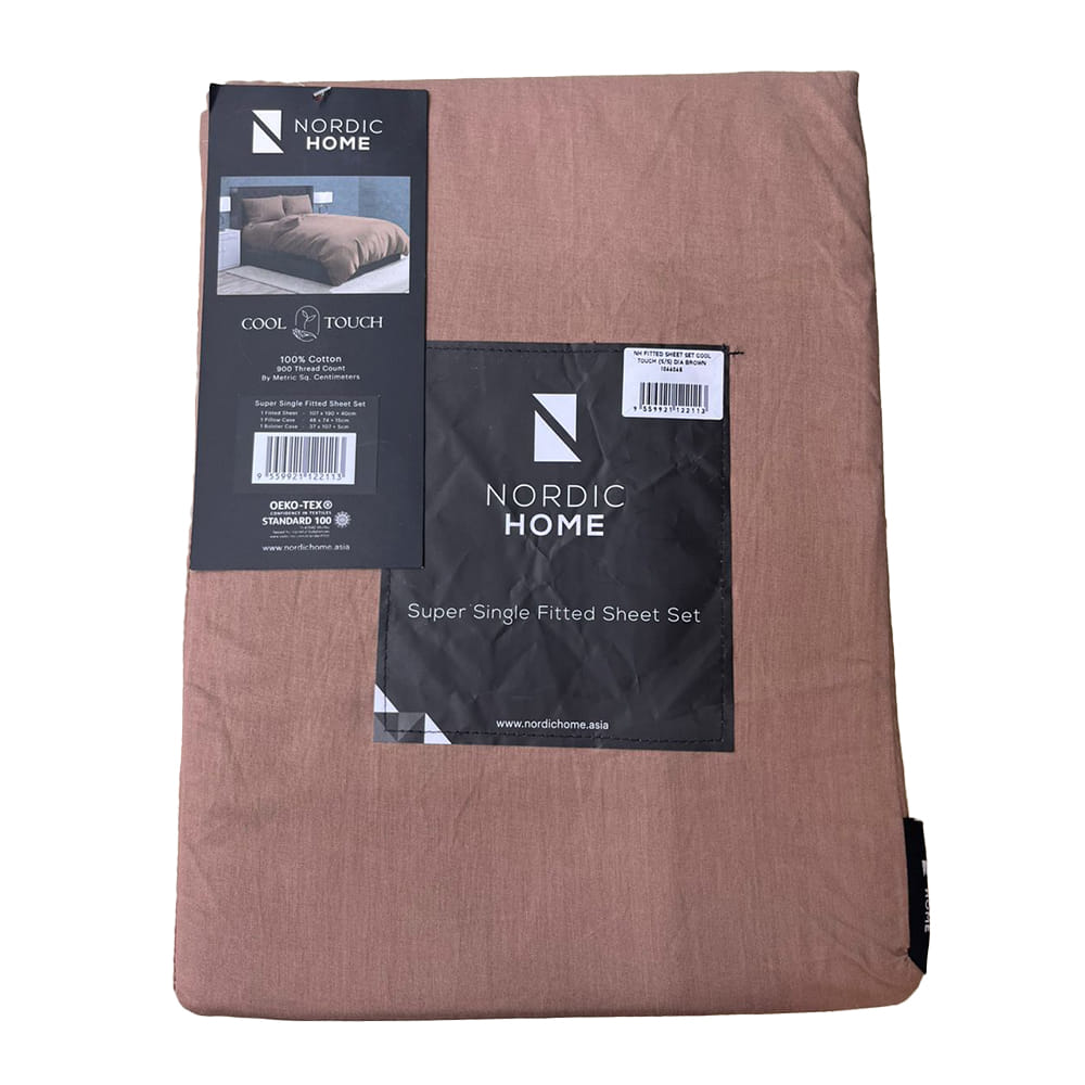 NORDIC HOME FITTED SHEET SET COOL TOUCH SUPER SINGLE DIA BROWN