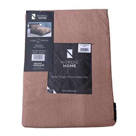 NORDIC HOME FITTED SHEET SET COOL TOUCH SUPER SINGLE DIA BROWN