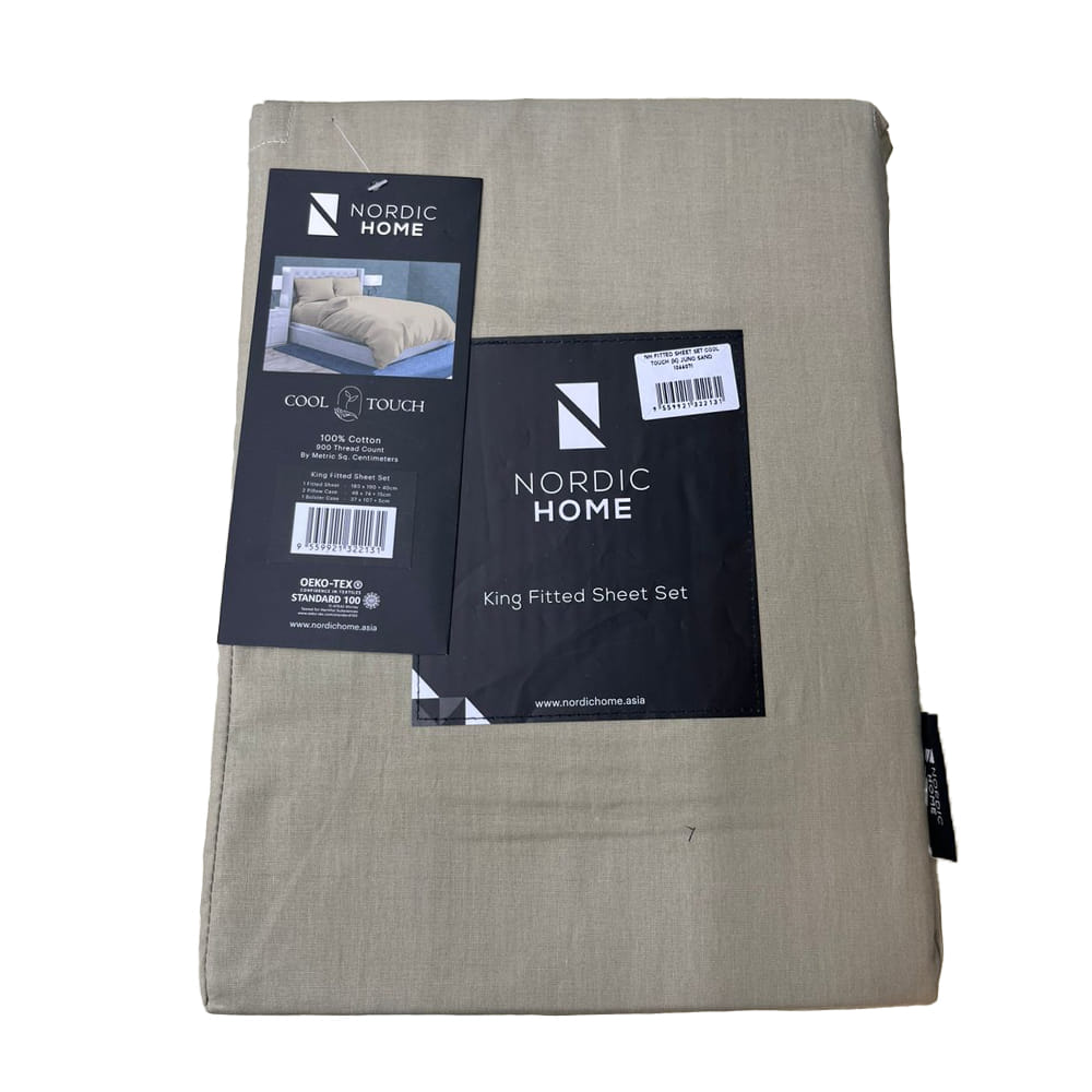 NORDIC HOME FITTED SHEET SET COOL TOUCH KING JUNO SAND