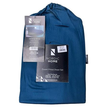NORDIC HOME FITTED SHEET SET CRISP & FRESH QUEEN BLUE