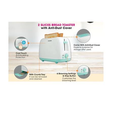 KHIND TOASTER BT808 750WATT 2 SLICES WHITE/LIGHT GREEN