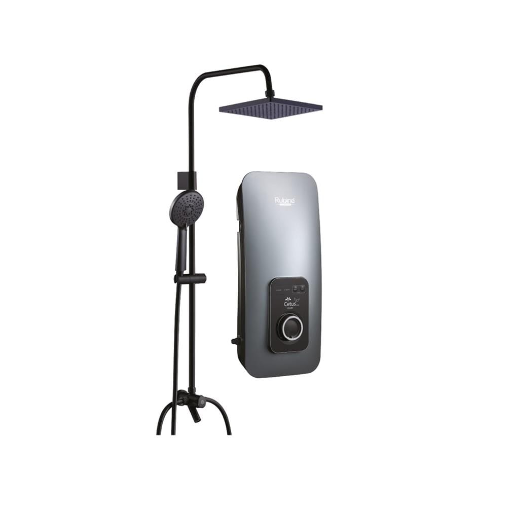 RUBINE SHOWER HEATER DC PUMP WITH RAIN SHOWER CE521D-MRIG IRON GREY (MATTE BLACK SHOWER ACCESORIES SET)