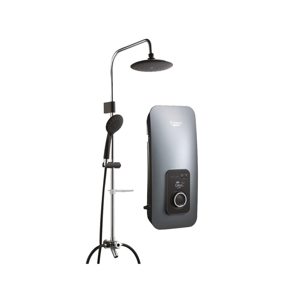 RUBINE SHOWER HEATER DC PUMP WITH RAIN SHOWER CE521D-SRIG IRON GREY (BLACK SHOWER ACCESORIES SET)
