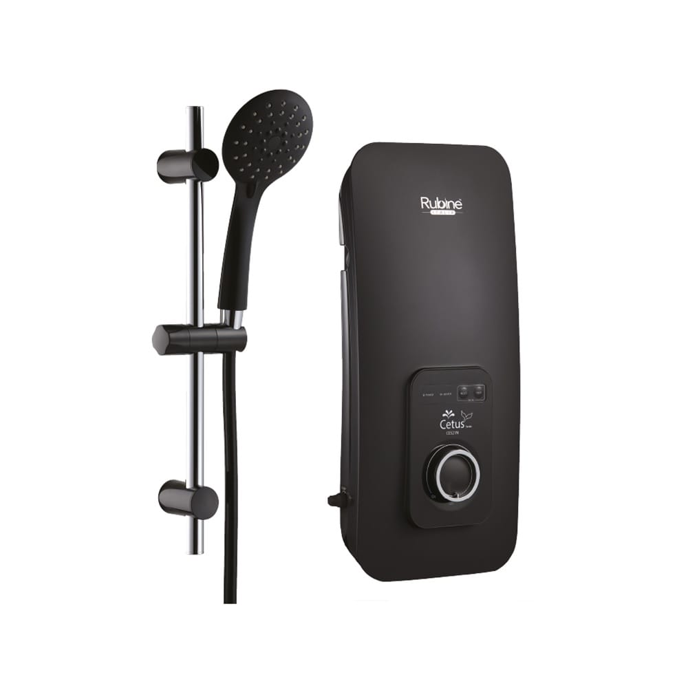 RUBINE WATER HEATER DC WITH PUMP HAND SHOWER CE521D-BSB SAND BLACK (BLACK SHOWER ACCESSORIES SET)