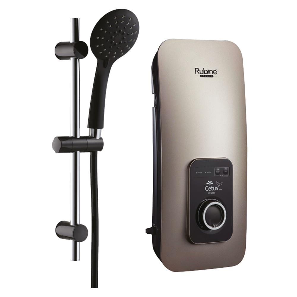 RUBINE SHOWER HEATER DC PUMP WITH HAND SHOWER CE521D-SCG CHAMPAGNE GOLD (BLACK ACCESSORIES SHOWER SET)