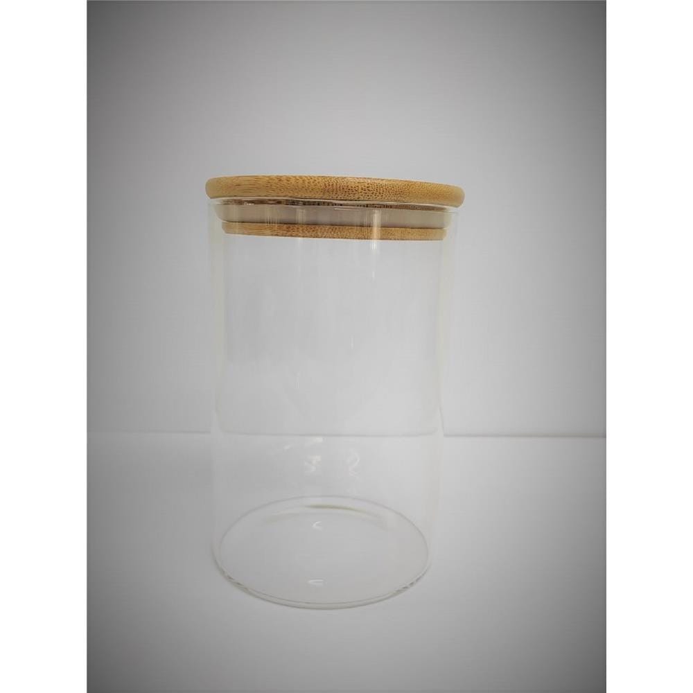 BOROSILICATE GLASS CANISTER WITH WOODEN LID 1180ML 10X15CM - GW-BSC-10X15