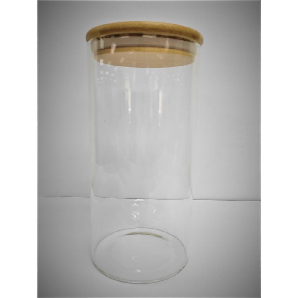 BOROSILICATE GGLASS CANISTER WITH WOODEN LID 1570MLC10X20CM - GW-BSC-10X20