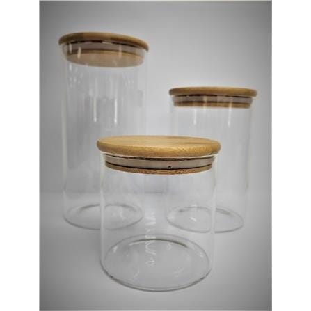BOROSILICATE GGLASS CANISTER WITH WOODEN LID 1570MLC10X20CM - GW-BSC-10X20