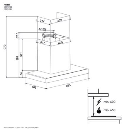 ELECTROLUX CHIMNEY HOOD ECC9310S 90CM 1500M3/H EXTRACTOR HOOD