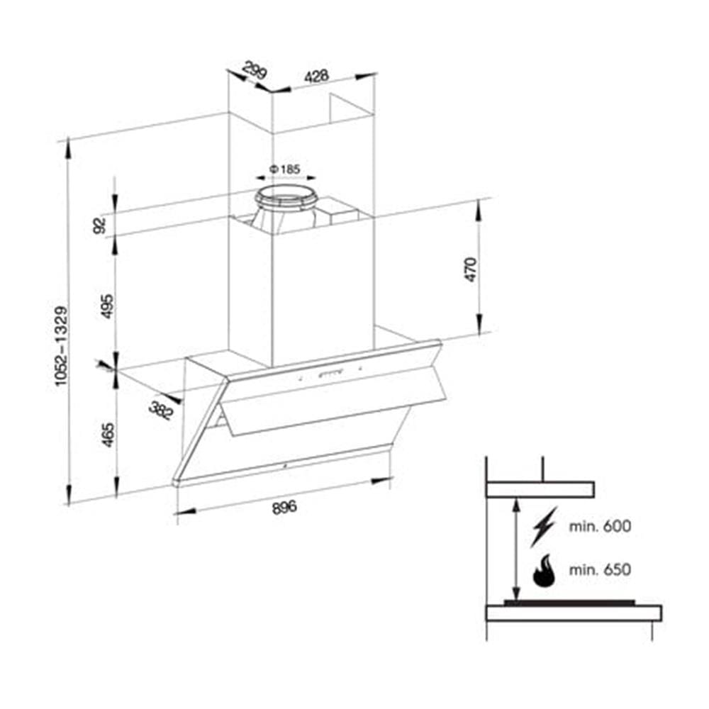 ELECTROLUX CHIMNEY HOOD ECS9610K 90CM 1550M3/H SLOPE EXTRACTOR HOOD