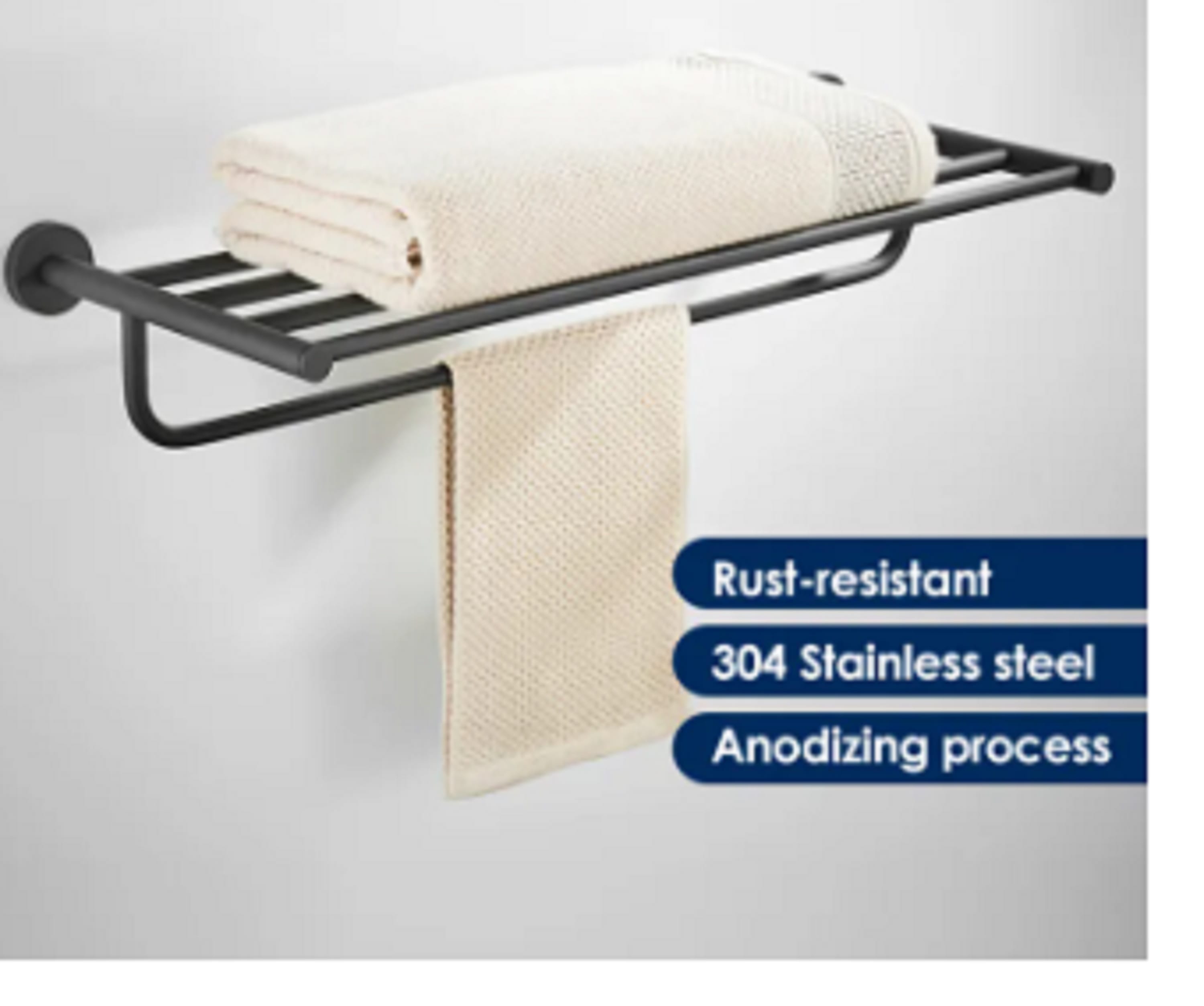 RASLAND TOWEL SHELF RACK RA MATTE BLACK (H60XW120XD23 CM)