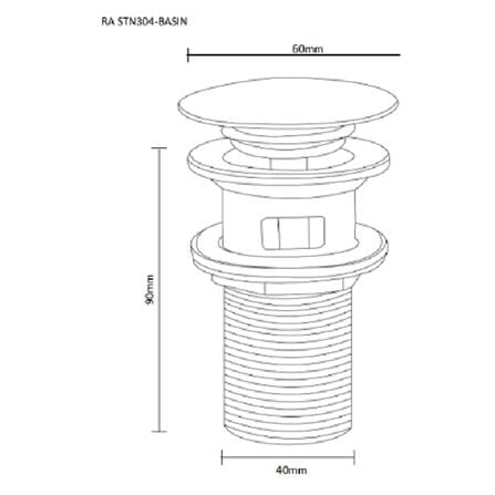 RASLAND BASIN PLUG WASTE RA STN304 STAINLESS STEEL