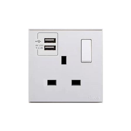 13A 1GANG FLAT PIN WITH 2USB 721384 WHITE SIMON